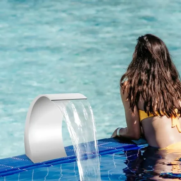 Poolvandfald - Vandfaldsblad - Metal - Kaskadeffekt - Til Swimmingpool - Sølv