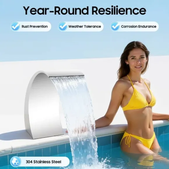 Poolvandfald - Vandfaldsblad - Metal - Kaskadeffekt - Til Swimmingpool - Sølv