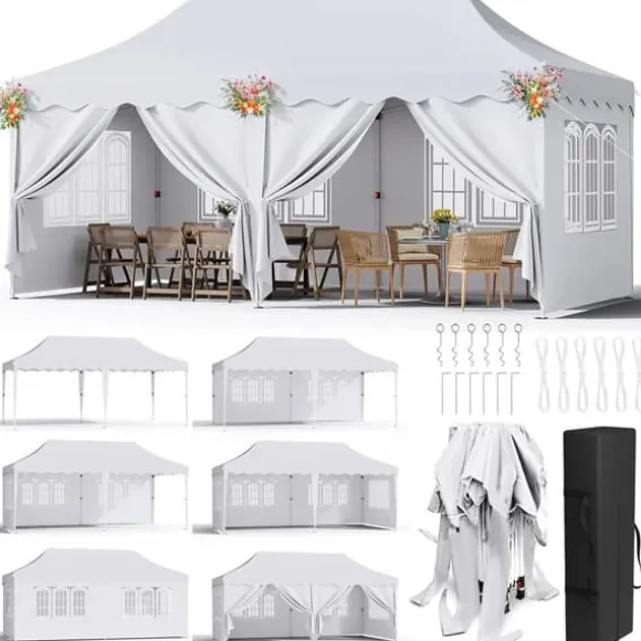 Pop Up Pavillon Telt, Vandtæt UV Beskyttelse, Robust Aluminiumramme,HVID