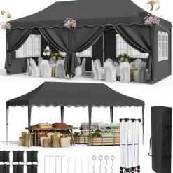 Pop Up Pavillon Telt, Vandtæt UV Beskyttelse, Robust Aluminiumramme,sort
