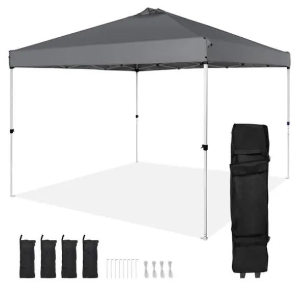 Pop-up baldakin festtelt 10x10 fod med bæretaske til camping - mørkegrå, ideelt til udendørs arrangementer!