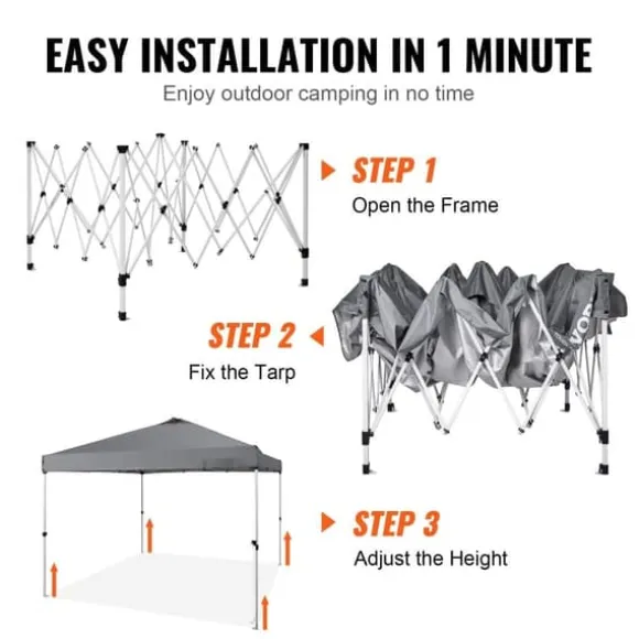 Pop-up baldakin festtelt 10x10 fod med bæretaske til camping - mørkegrå, ideelt til udendørs arrangementer!
