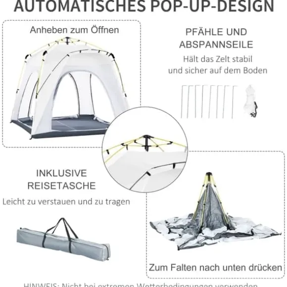 Pop-up kupeltelt til 4 personer, let & stabilt, UV50+, kroge, dør/vindue, 1000 mm vandsøjle