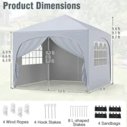 Pop-up telttag, 10x10x8,7-9,4 ft, hvid