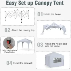 Pop-up telttag, 10x10x8,7-9,4 ft, hvid