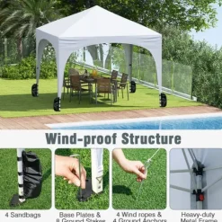 Pop-up telttag, 10x10x8,7-9,4 ft, hvid