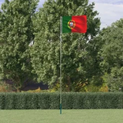 Portugals flagga med teleskopisk flaggstång 5,55 m | Material: Aluminium | Färg: Röd och Grön