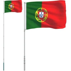 Portugals flagga med teleskopisk flaggstång 5,55 m | Material: Aluminium | Färg: Röd och Grön