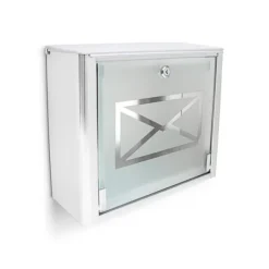 Postkasse, Glasbrevkasse med konvolutlogo, 30.5x35.5x14 cm