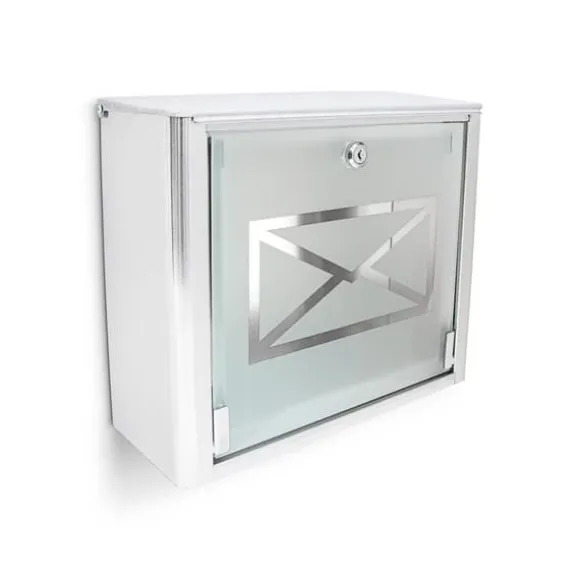 Postkasse, Glasbrevkasse med konvolutlogo, 30.5x35.5x14 cm