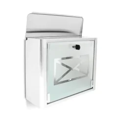Postkasse, Glasbrevkasse med konvolutlogo, 30.5x35.5x14 cm