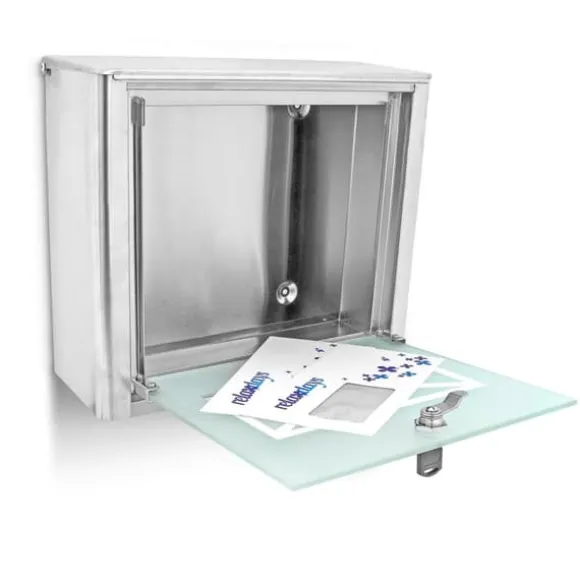 Postkasse, Glasbrevkasse med konvolutlogo, 30.5x35.5x14 cm