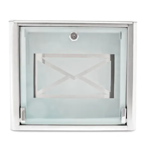 Postkasse, Glasbrevkasse med konvolutlogo, 30.5x35.5x14 cm