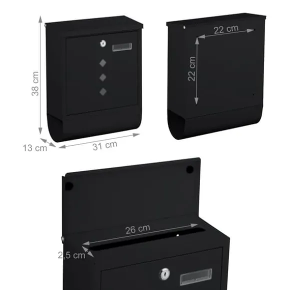 Postkasse med avisholder, 38x31x13 cm, metal