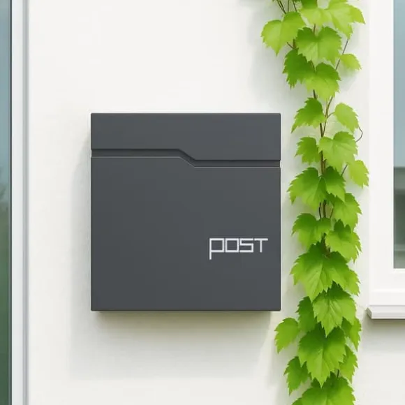 Postkasse med avisholder, 38x37x12 cm, Metal