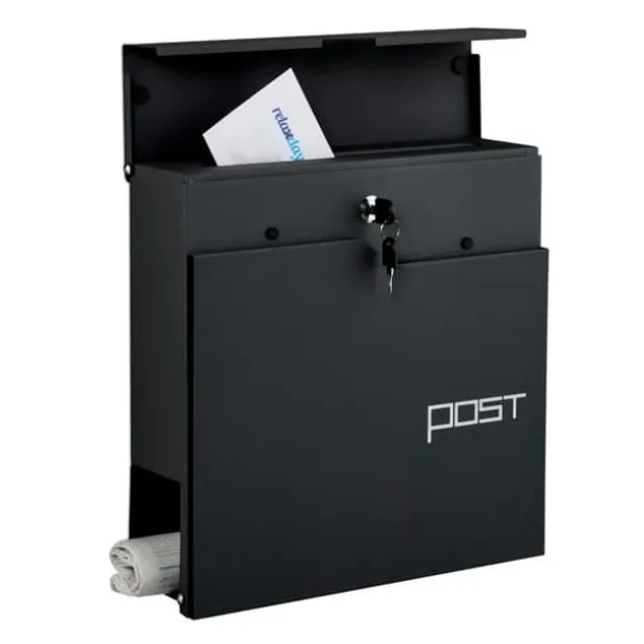 Postkasse med avisholder, 38x37x12 cm, metal