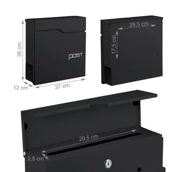 Postkasse med avisholder, 38x37x12 cm, metal