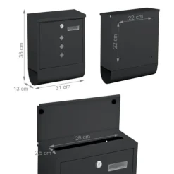 Postkasse med avisholder, 38x31x13 cm, metal