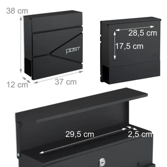 Postkasse med avisindkast, 38x37x12 cm, metal