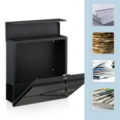Postkasse med avisindkast, 38x37x12 cm, metal