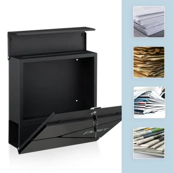 Postkasse med avisindkast, 38x37x12 cm, metal