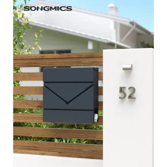 Postkasse med avisrum, 37 x 10,5 x 37 cm