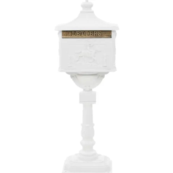 Postkasse med piedestal aluminium vintagestil rustbestandig hvid - Postkasse Med Piedestal - Postkasser Med Piedestaler - Home & Living