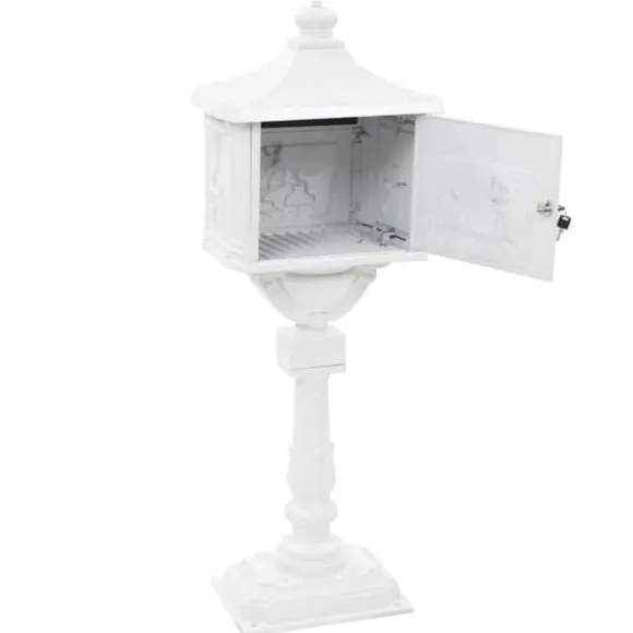 Postkasse med piedestal aluminium vintagestil rustbestandig hvid - Postkasse Med Piedestal - Postkasser Med Piedestaler - Home & Living