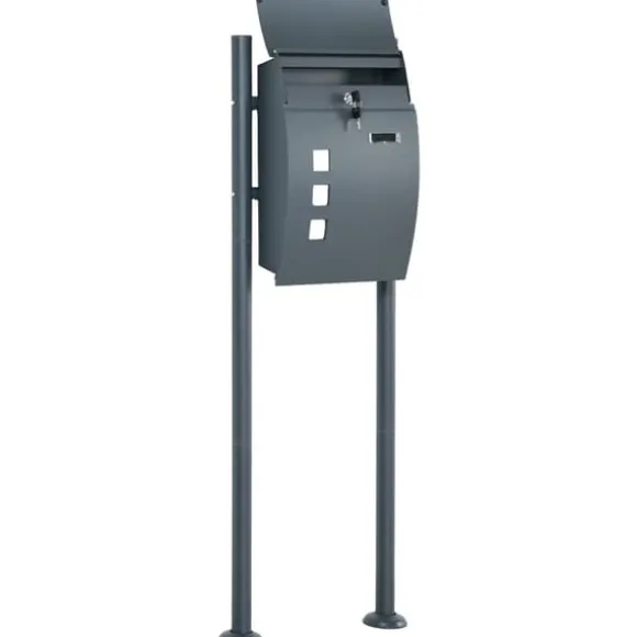Postkasse med stativ og avisrum, 44x15x114 cm, antracit