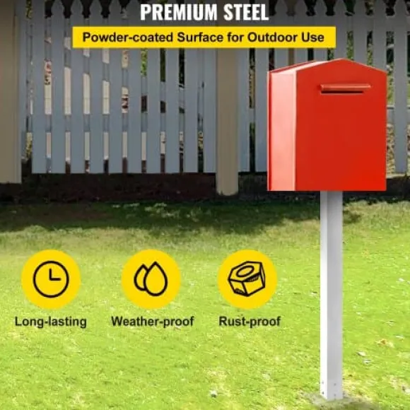 Postkasse Stander, 109,5 cm Højde, 12,5x12,5 cm Base, Hvid, Stål