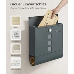 Postkasse, 11x37x37 cm, Antracit