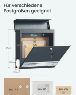 Postkasse, 10,5x37x37 cm, Antracitgrå