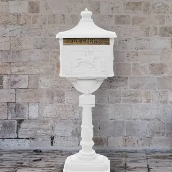 Postkasser - Living postkasse med piedestal aluminium vintagestil rustbestandig hvid