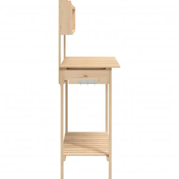 Pottebænk med vask i massivt grantræ - Plantebord | Størrelse: 147,5x44x139,5 cm | Farve: Naturlig