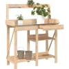 Pottebord i massivt fyrretræ med hylder - Robust og slidstærkt | Farve: Natur | Størrelse: 120x60x90 cm