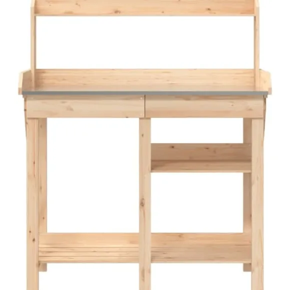 Pottebord i massivt fyrretræ med hylder - Robust og slidstærkt | Farve: Natur | Størrelse: 120x60x90 cm