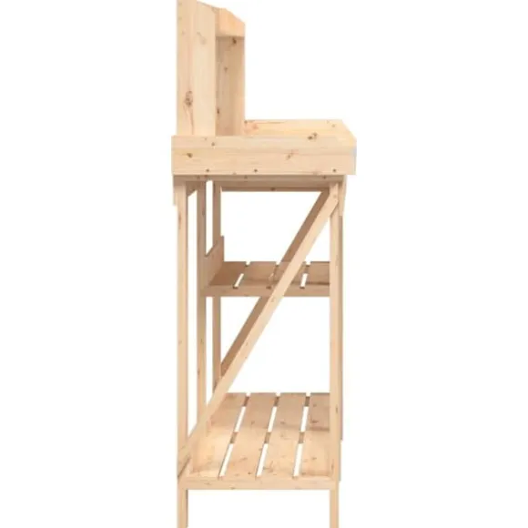 Pottebord i massivt fyrretræ med hylder - Robust og slidstærkt | Farve: Natur | Størrelse: 120x60x90 cm
