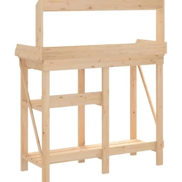 Pottebord i massivt fyrretræ med hylder - Robust og slidstærkt | Farve: Natur | Størrelse: 120x60x90 cm