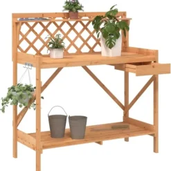 Pottebord med espalier i massivt fyrretræ | Farve: Brun | Størrelse: Standard