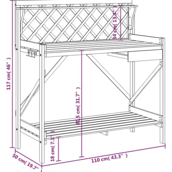 Pottebord med espalier i massivt fyrretræ | Farve: Brun | Størrelse: Standard