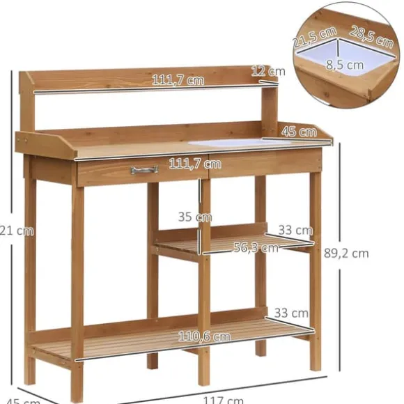 Pottebord, 117x45x121 cm, Natur
