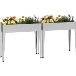 Praktiske plantekasser i galvaniseret stål - 2 stk. | Farve: Stål | Størrelse: 120x80x80 cm