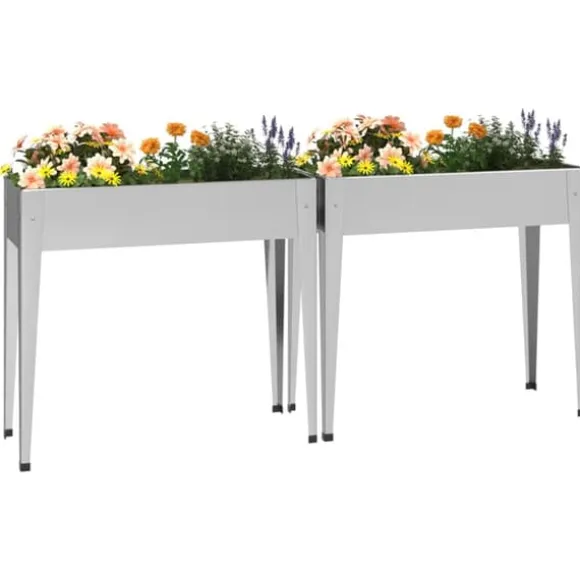 Praktiske plantekasser i galvaniseret stål - 2 stk. | Farve: Stål | Størrelse: 120x80x80 cm