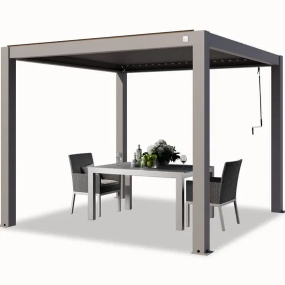 PRIMEYARD Pergola 3x3 m aluminiumsstolper med lameltag lavet af aluminium grå