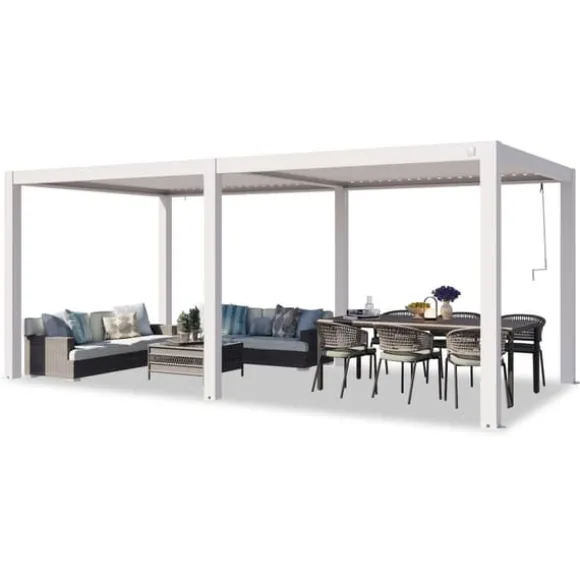 PRIMEYARD Pergola 3x6 m hvide aluminiumsstolper med lameltag lavet af aluminium