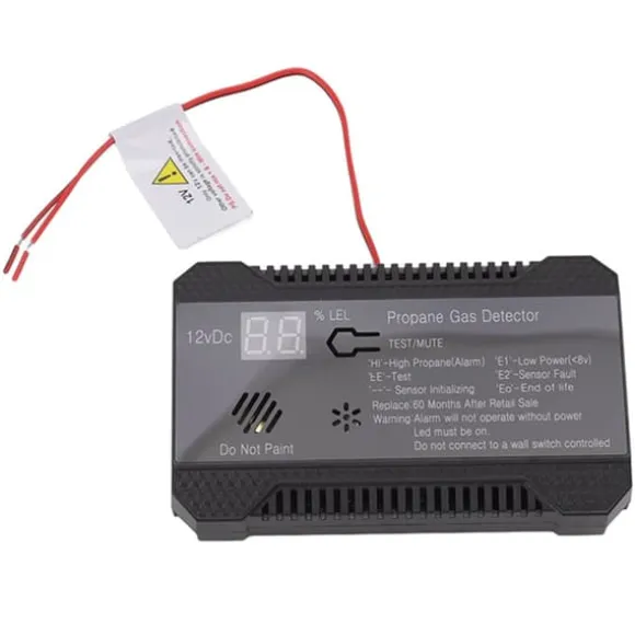 Propangasdetektor til autocampere med høj 85dB alarmlyd - UL-certificeret sensor (sort)