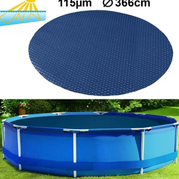 RAMROXX 12ft Solardække til pool - Sort & Blå, 366cm, UV-stabiliseret PE, Opvarmer vand 4-8°C