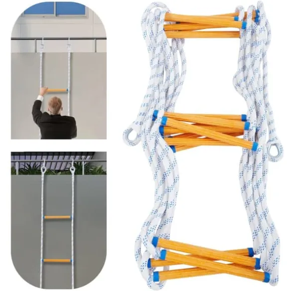 Rebstige til nødudgang - Bærbar rednings-/klatrestige - Højde 3,8 m - Maksimal belastning 100/120 kg - Sammenklappelig - Farve Blå/Hvid/Gul