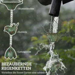 Regnkæde 3-pak, 123 cm, metal med fugle & klokke, med ophæng, grøn