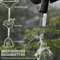 Regnkæde 3-pak, 123 cm, metal med fugle & klokke, med ophæng, grøn